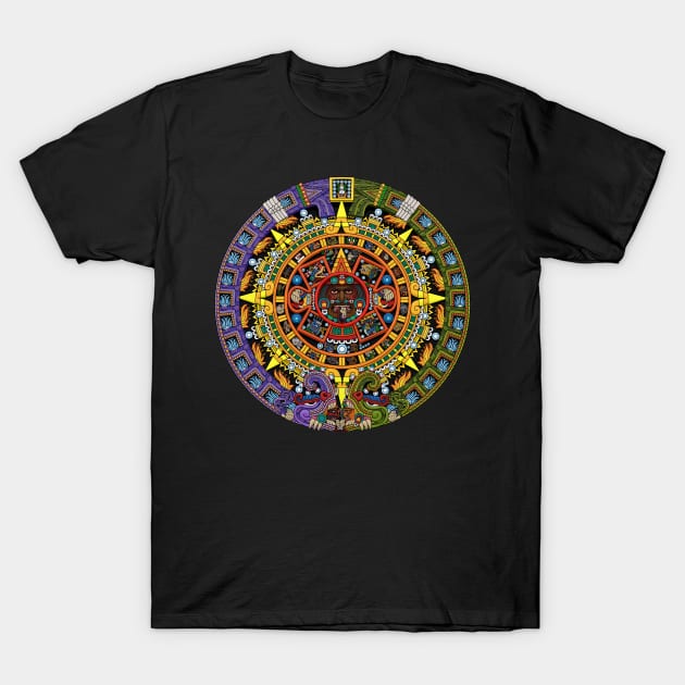 Aztec Sun Stone Calendar Full-Color T-Shirt by Ninjangulo